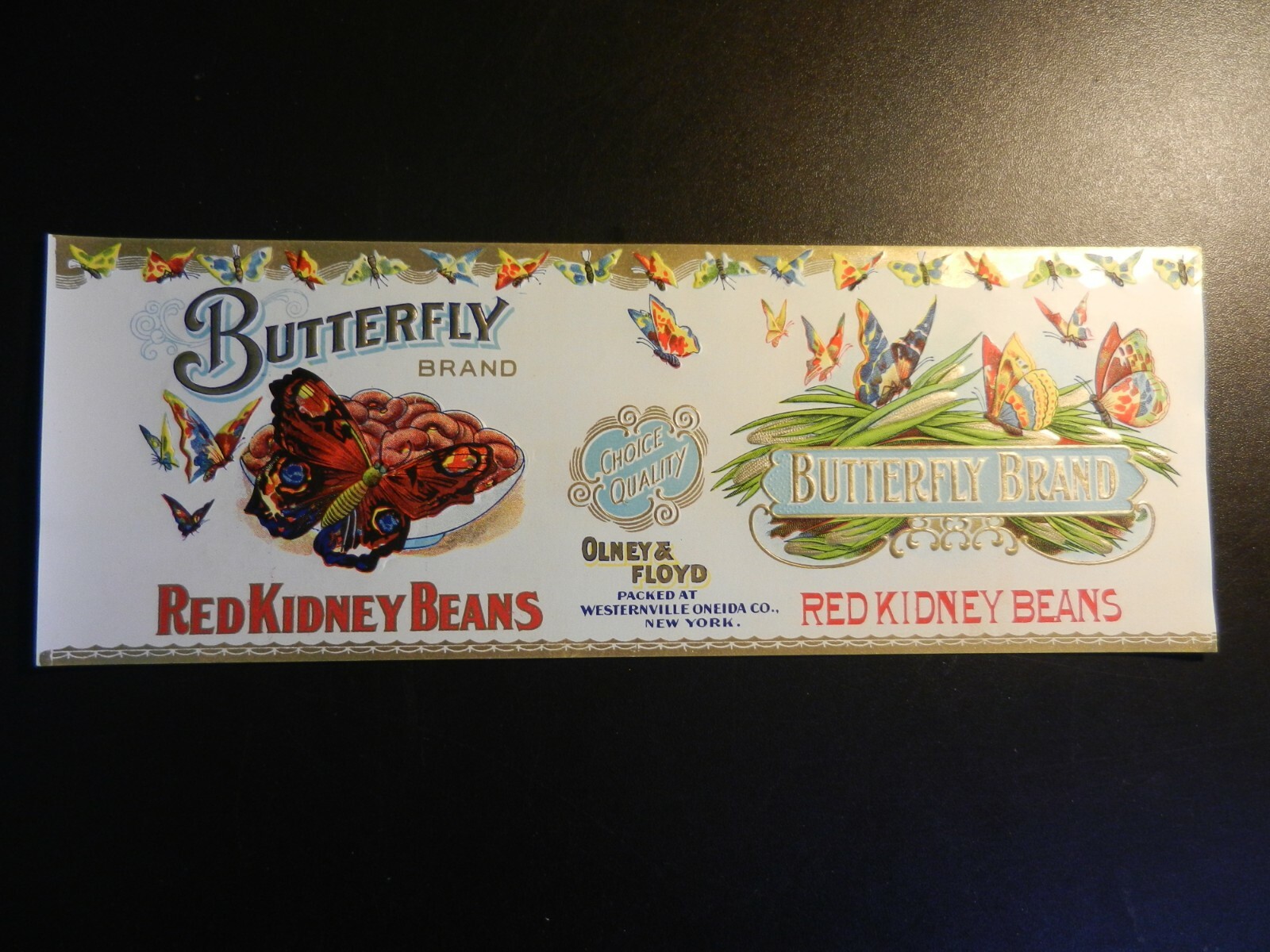 VINTAGE BUTTERFLY RED KIDNEY BEANS UNUSED LABEL. 4″ X 11 1/4″