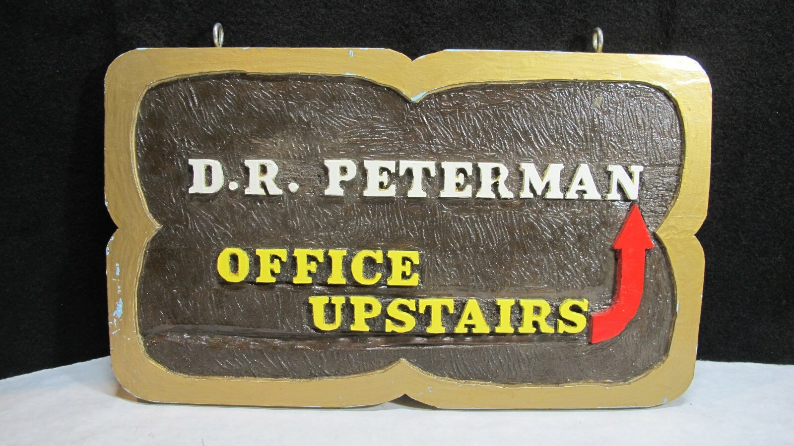 Vintage Wood Hand Carved Sign Dr Peterman Office Up Stairs 19″ x 11″