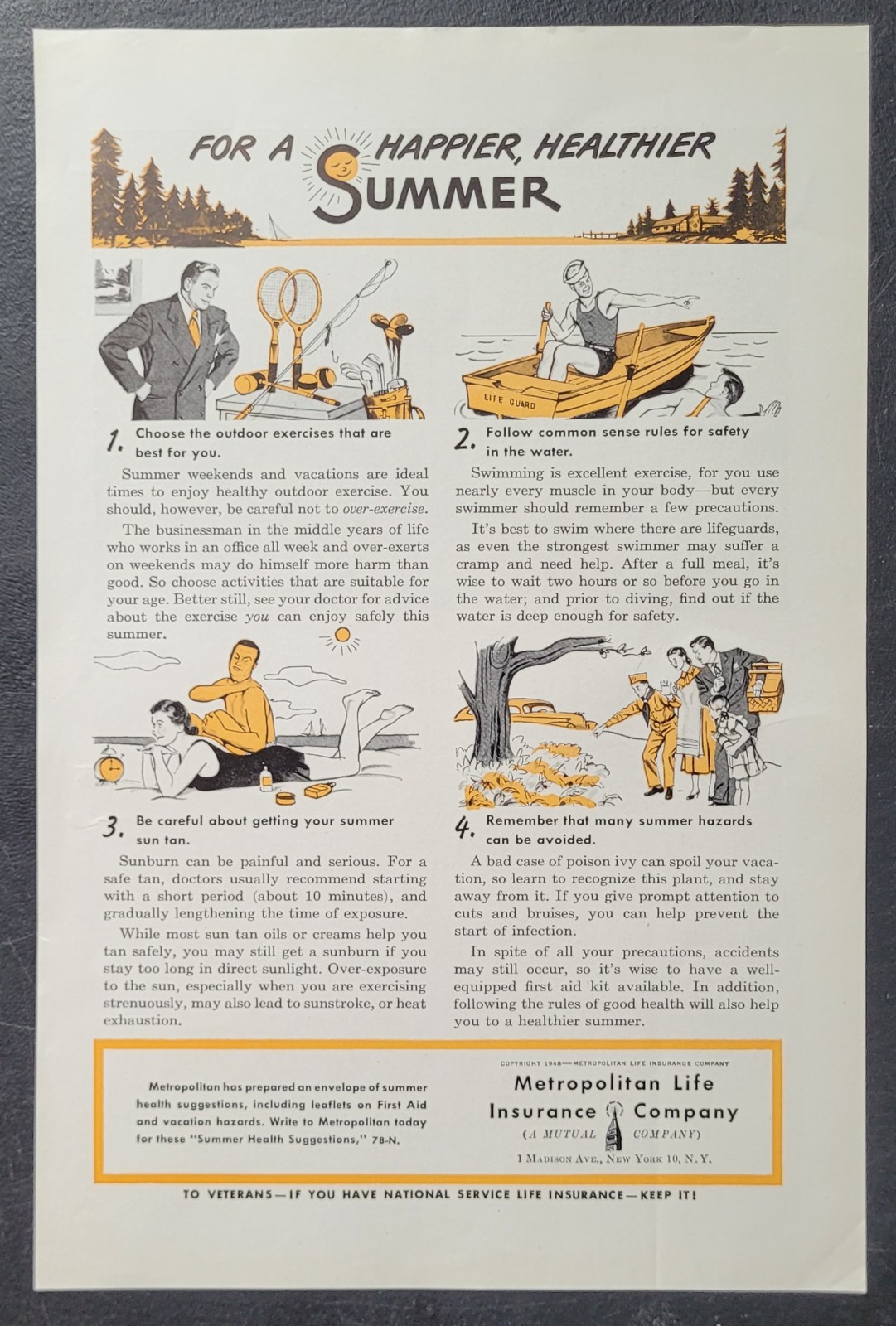 1948 Happier Healthier Summer Met Life Insurance Vintage Print ad Safety a130