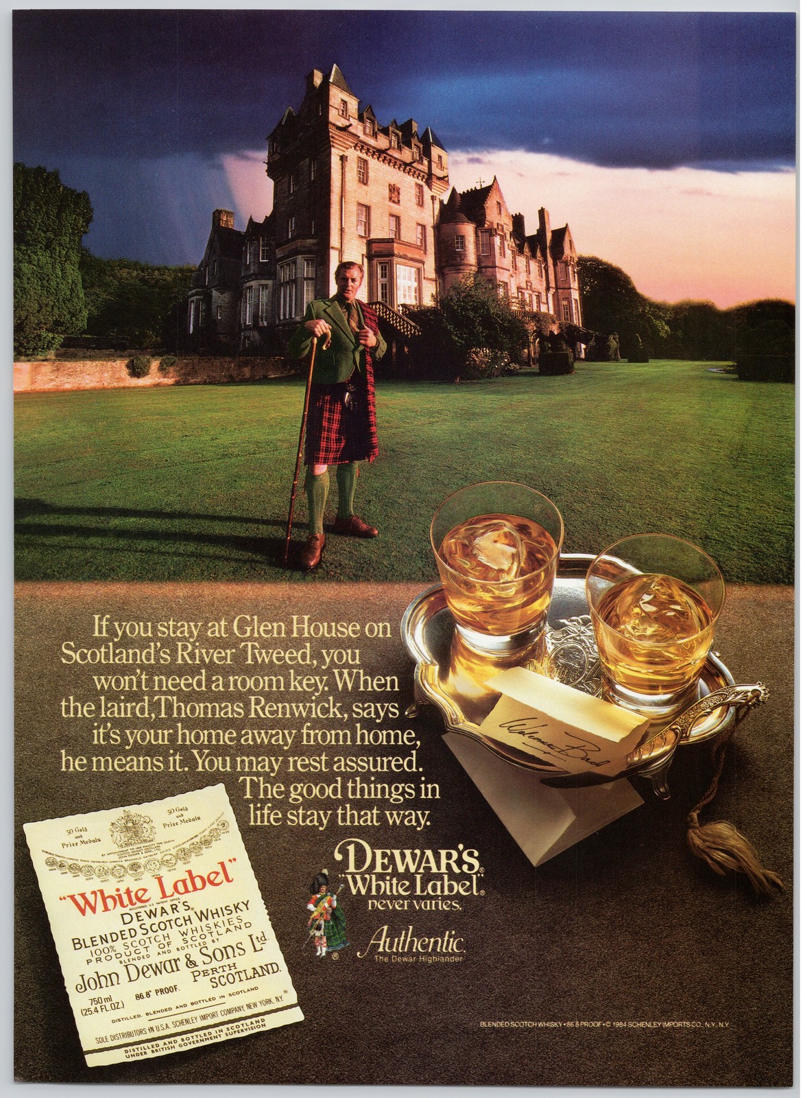 Dewar’s White Label Scotch Glen House Scotland 1984 Vintage Print Ad