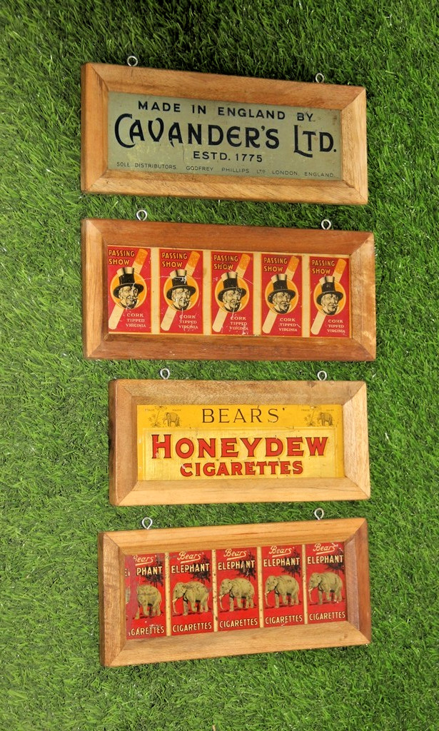 Vintage Wood & Iron Framed 4 Different Cigarettes Adv. Tin Sign Board, London