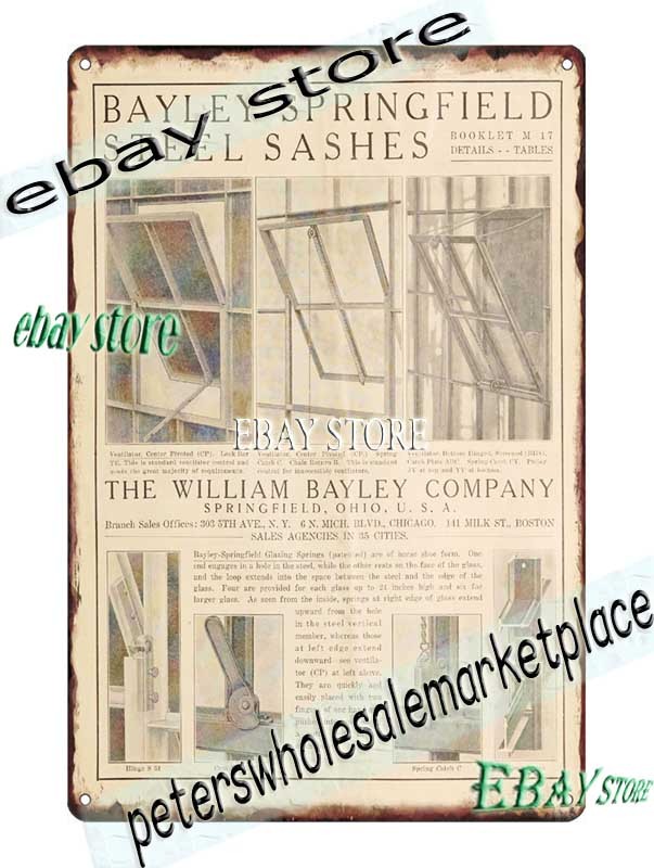 1920 Bayley Springfield Steel Sashes Windows Toledo Ohio Tin Sign utility worker