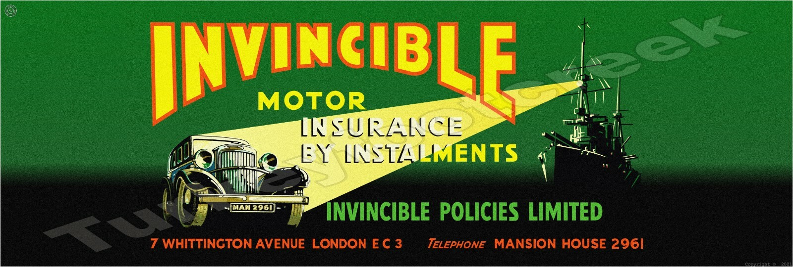 Invincible Motor Insurance 8″ x 24″ Metal Sign