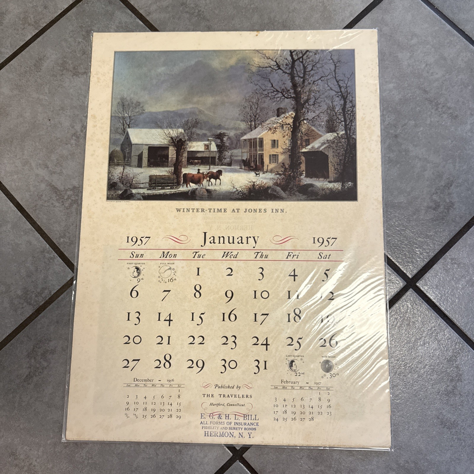 The Travelers 1957 Wall Calendar Of Currier & Ives Prints- Still In Plastic!!!!!