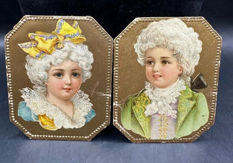 Vintage Calling Cards Victorian Children Ephemera Lot of 2 Boy Girl Formal Gold