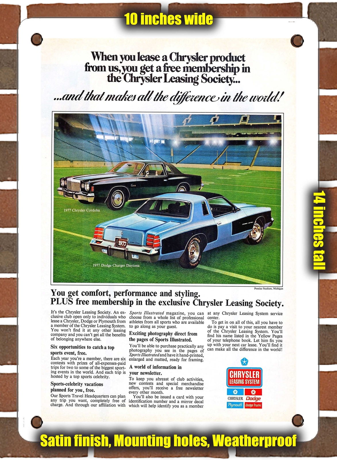 Metal Sign – 1977 Chrysler Cordoba Dodge Charger Daytona – 10×14 Inches
