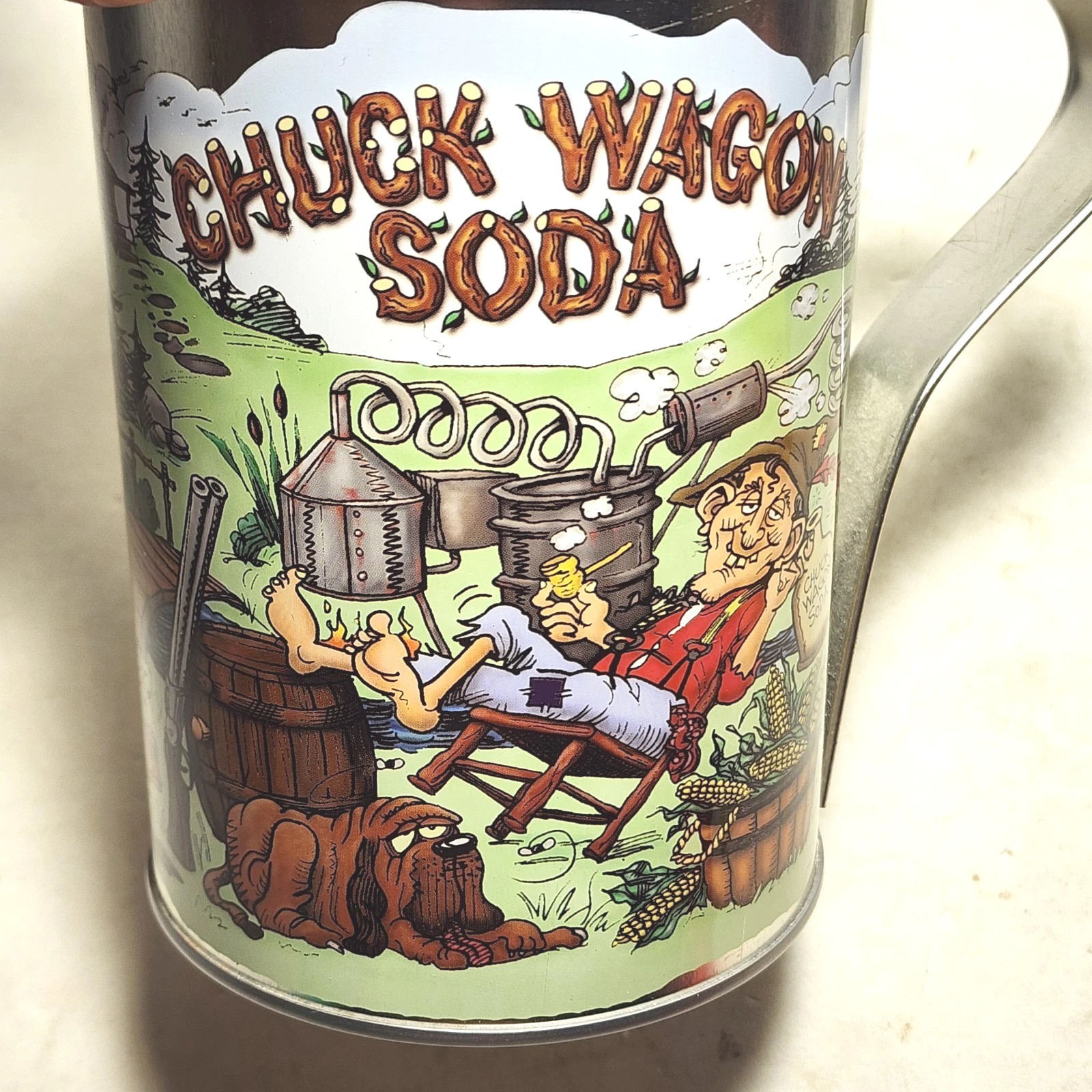 Chuck Wagon Soda Tin Mug Cup Rustic Country Hillbilly Novelty 5.25″ Tall Vintage