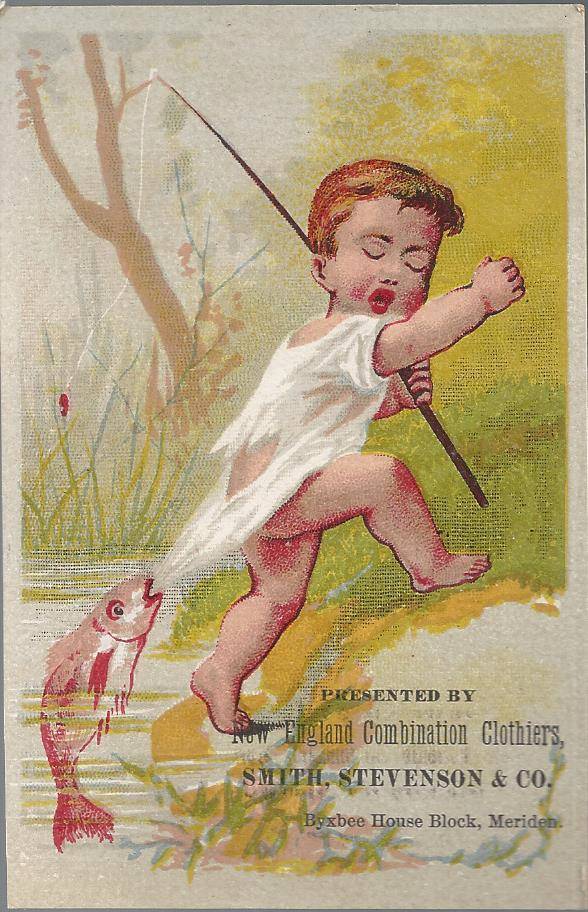 TRADE CARD-NEW ENGLAND COMBINATION CLOTHIES SMITH STEVENSON & CO, MERIDEN CONN
