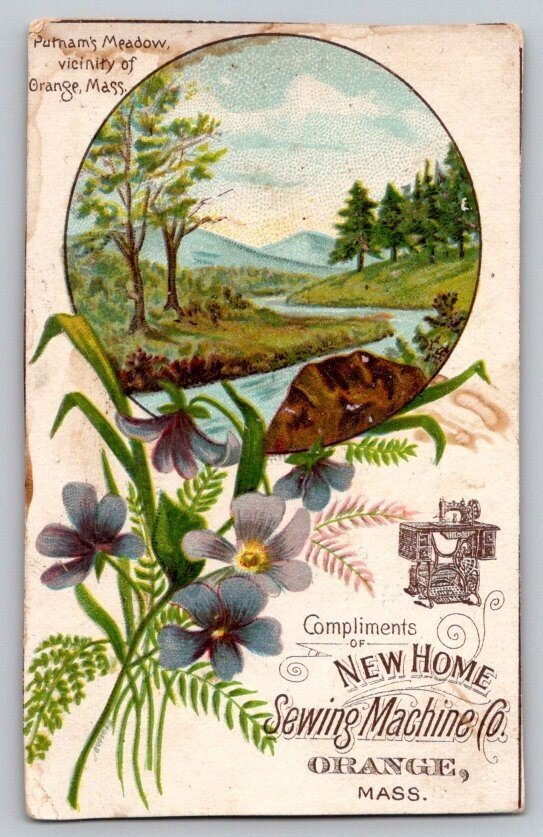 vintage New Home Sewing Machine Orange MA Violets Victorian Trade Card