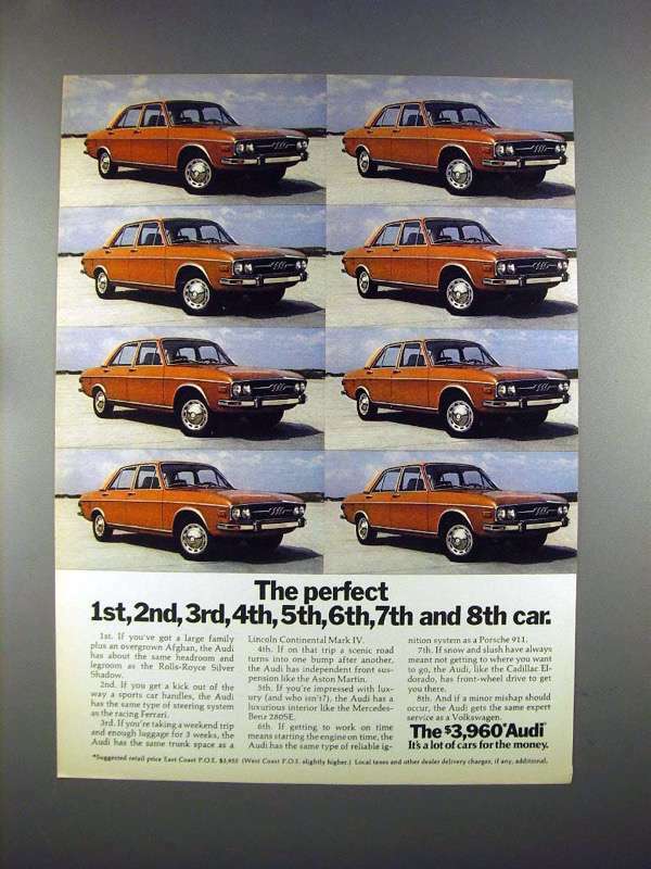 1972 Audi Car Ad – The Perfect 1,2,3,4,5,6,7,8 Car!
