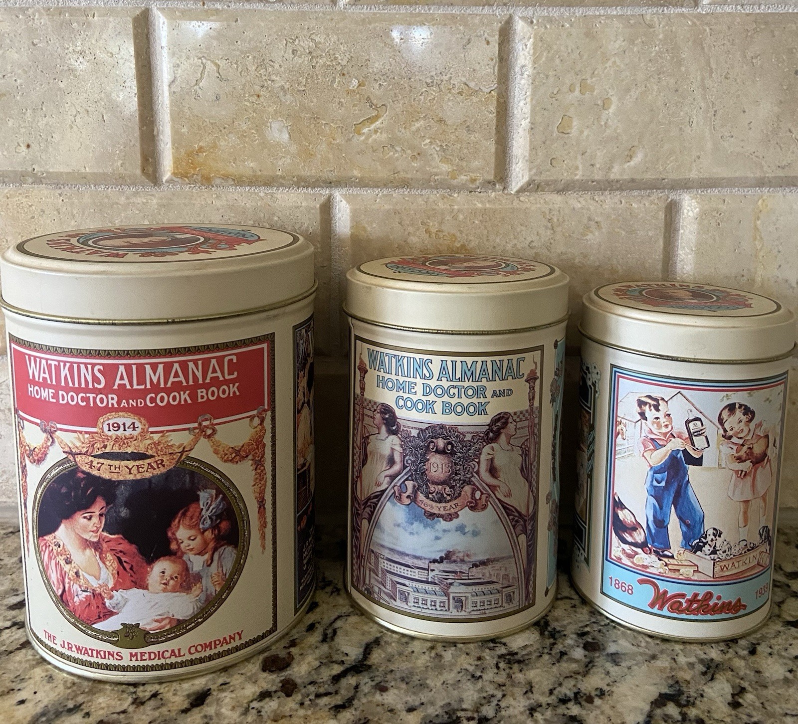 JR Watkins Set Of 3 Heritage Tins Canisters 125th Anniversary 1868-1993