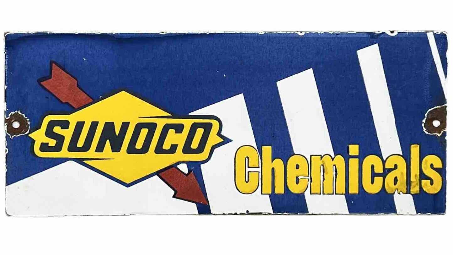 VINTAGE BLUE SUNOCO GASOLINE PORCELAIN SIGN DEALERSHIP GAS STATION MOTOR OIL