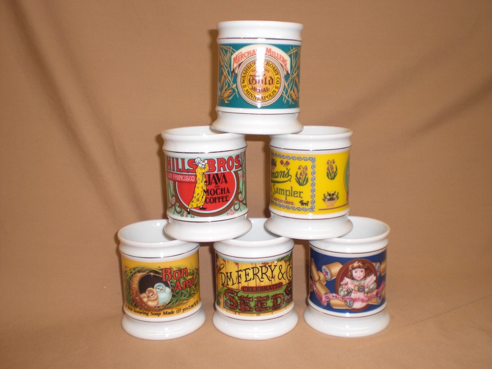 THE CORNER STORE PORCELAIN MUG COLLECTION -THE COLLECTORS STUDIO 1982 -SET OF 6