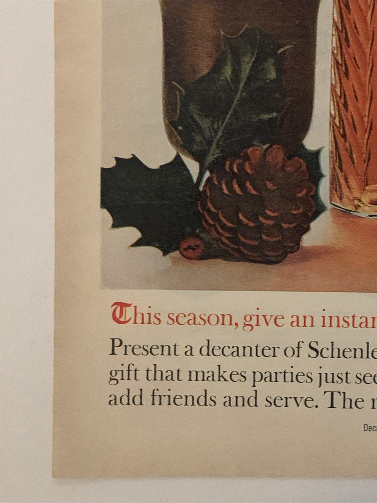 1964 Schenley Reserve Whisky PRINT AD Christmas Decanter Gift Box VTG 1960s