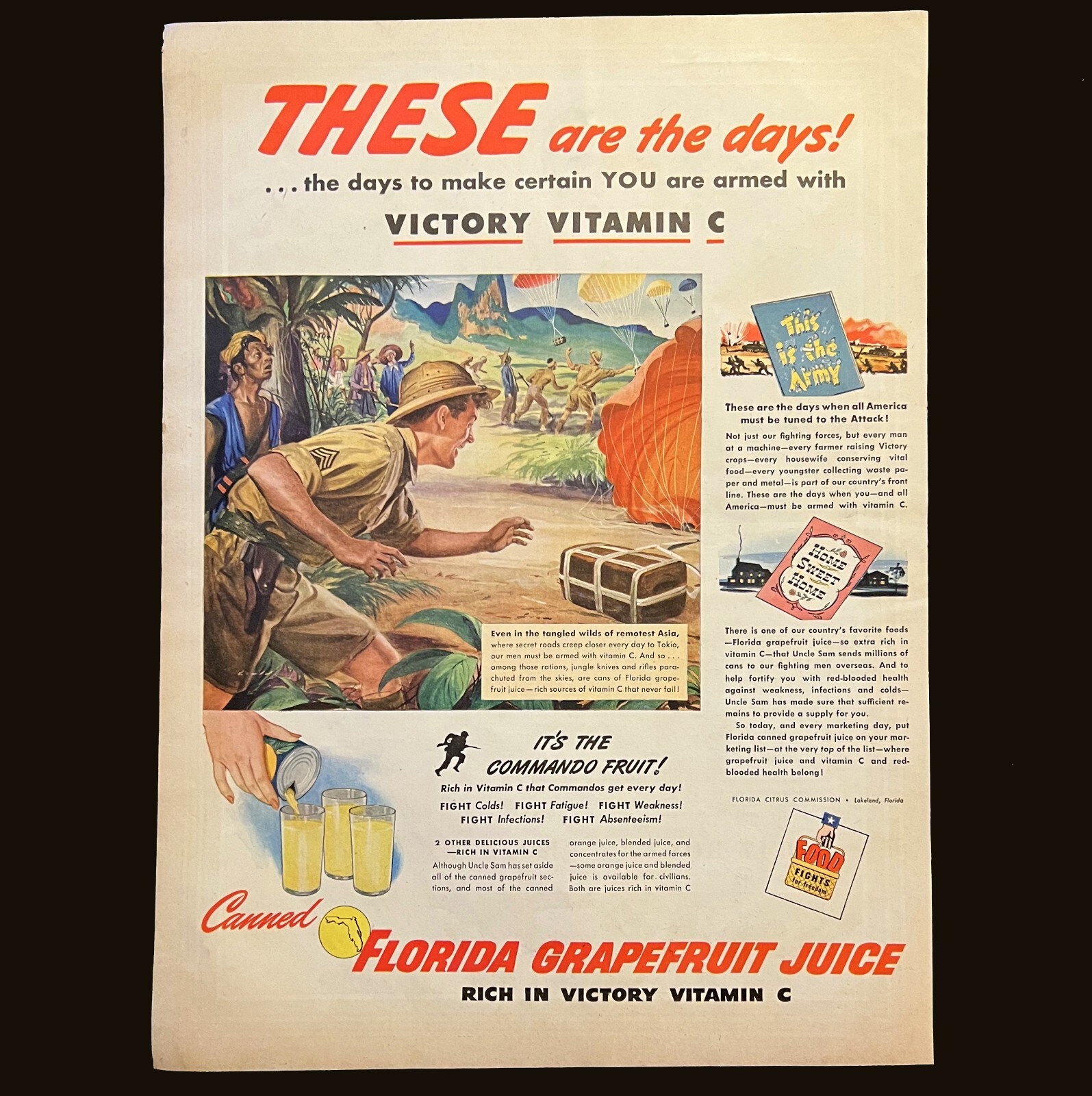 1944 FL Grapefruit Victory Vit C Military Propaganda Orig Print Ad 10×14 Cutlery