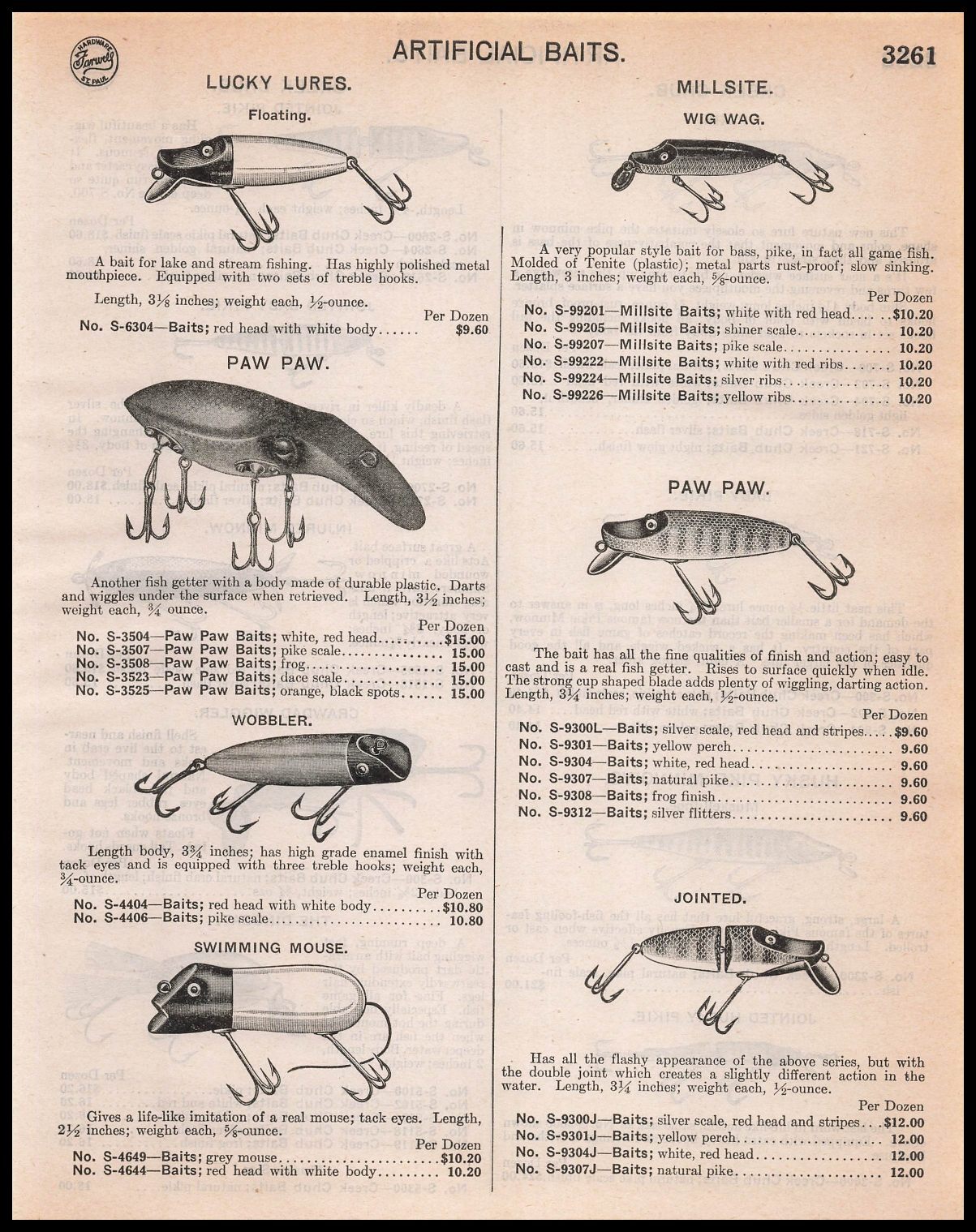 1948 Paw Paw Bait Co Michigan Lucky Lures Floating Fishing Lure Vintage Print Ad