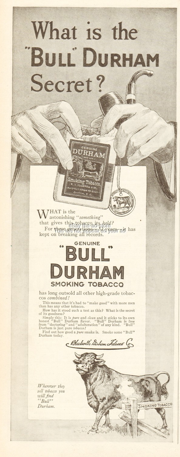 1912 Bull Durham Tobacco W T Blackwell NC Muslin Sack What is the Secret Ad