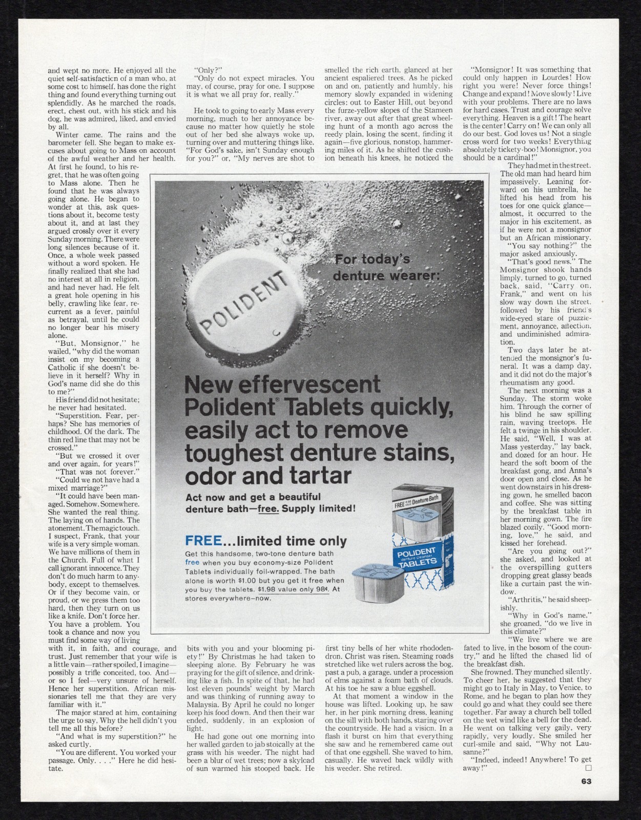 1966 Polident New Effervescent Tablets Remove Denture Stain Odor Tartar Print Ad