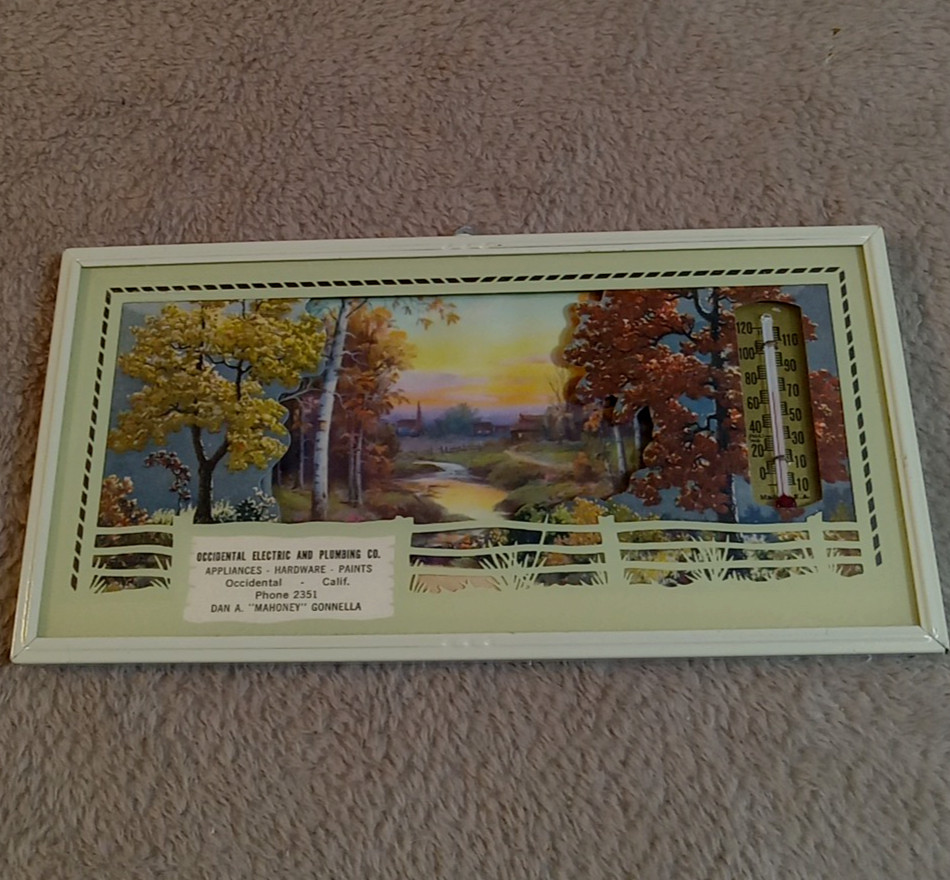 Vintage 1953 Occidental CA Advertising Thermometer 3D Calendar Plumbing 8×4″