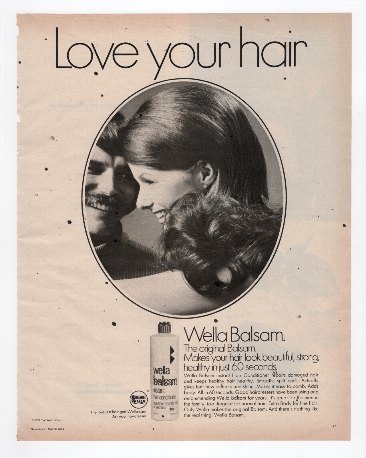 vintage 1970s large size mag print ad Wella Balsam Instant Hair Conditioner