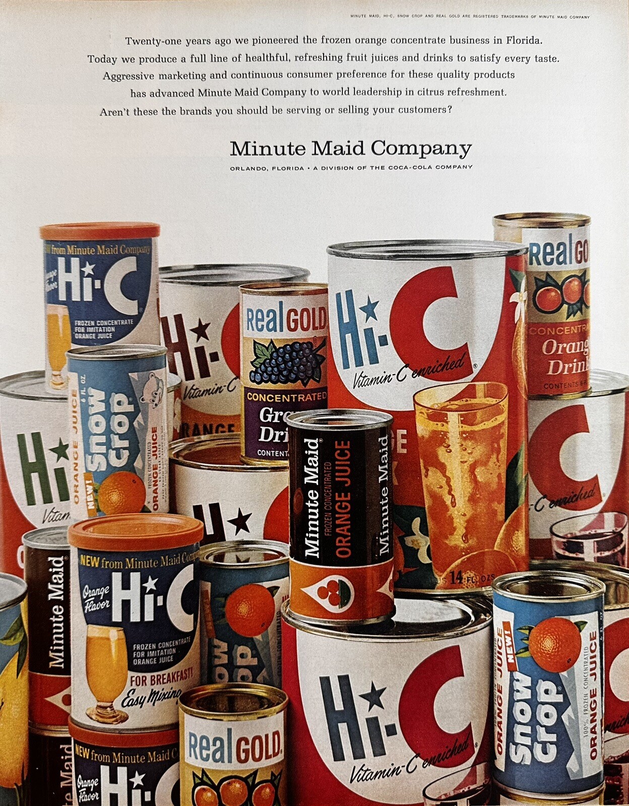 1966 Minute Maid Company Coca Cola Division Vintage Print Ad, Hi-C Beverage