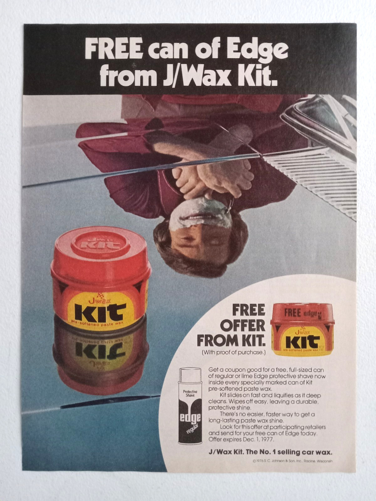 1976 S.C. Johnson Print Ad J/Wax Kit Car Paste Wax & Edge Protective Shave Offer