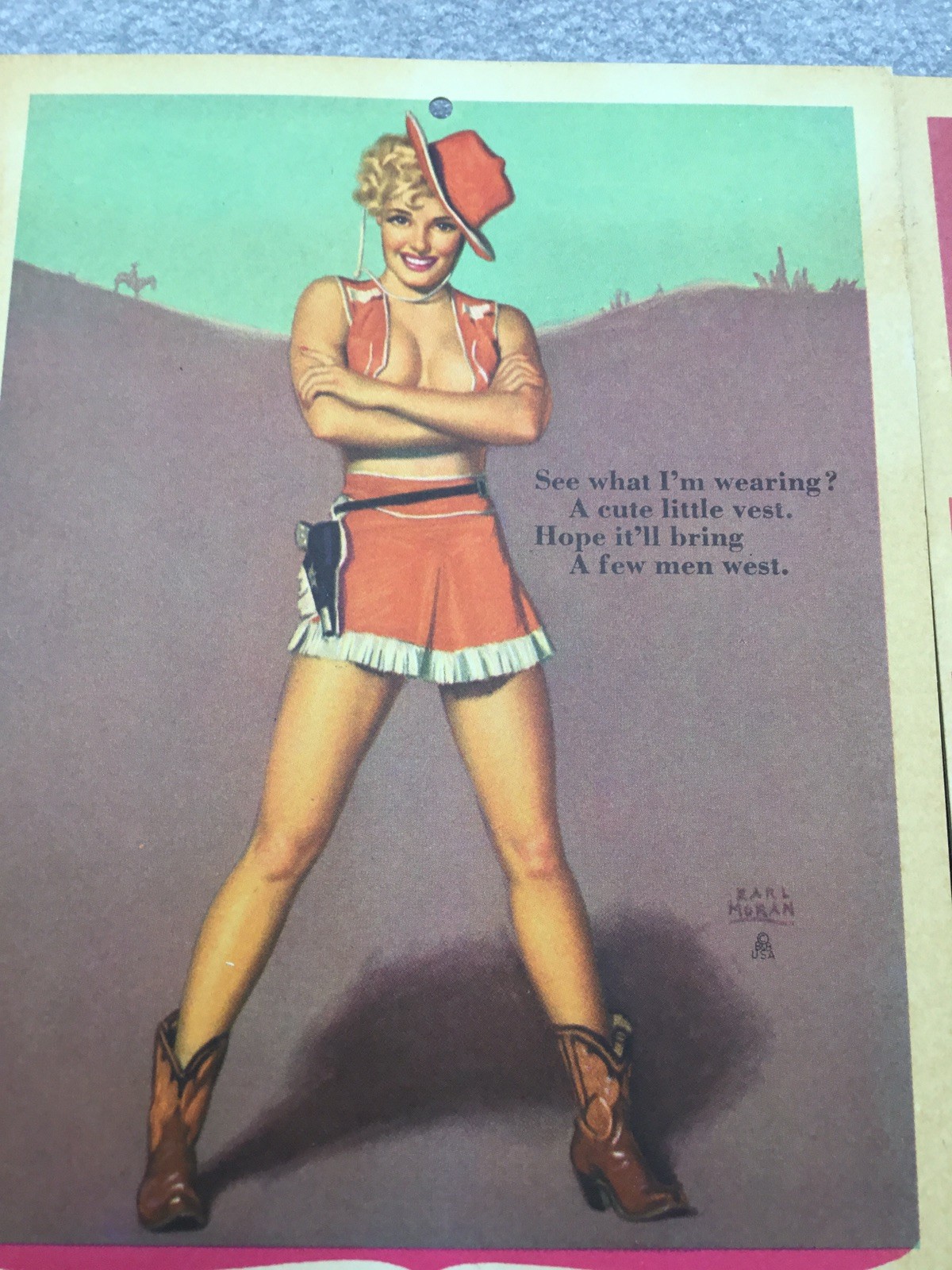 VINTAGE 1952 54 55 CALENDARS EAGLE MILLING CO. EDMOND OK, MORAN COWGIRL, KISSING