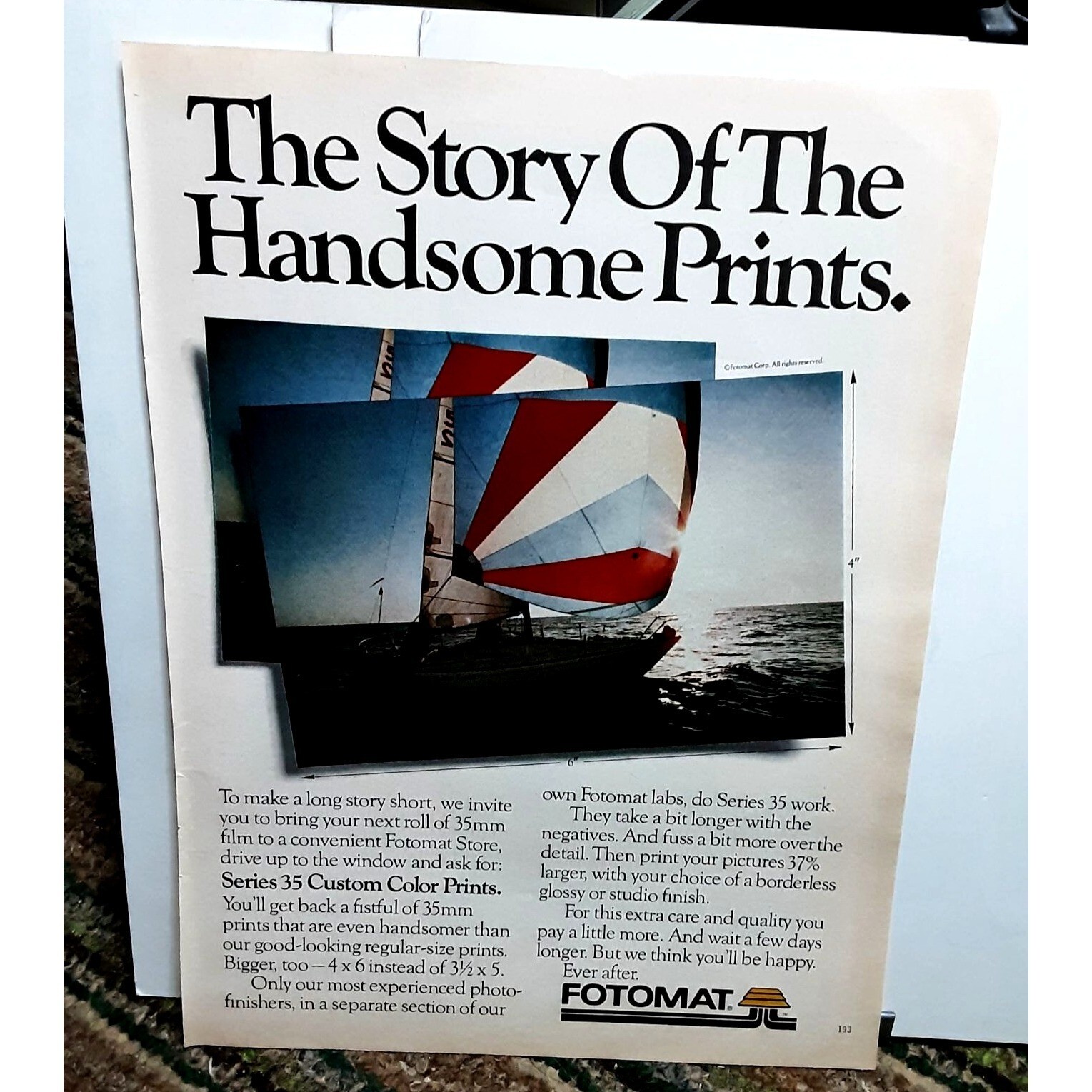 1979 Fotomat Sailboat Handsome Prints Original Print Ad vintage