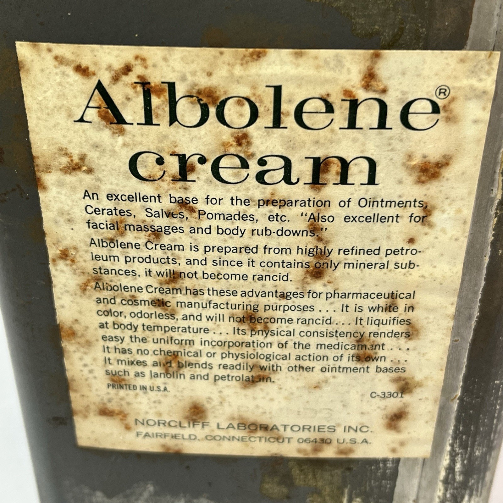 Albolene Cream Metal Tin 5 Pounds Norcliff Laboratories Made USA Vintage 1950s