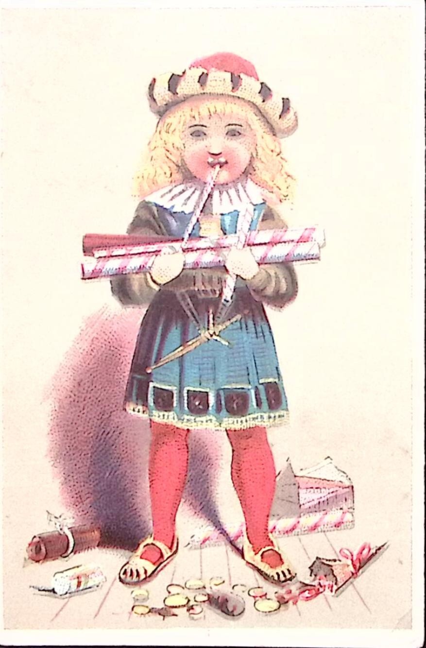 c1880 YOUNG GIRL COURT JESTER TOYS CANDY VICTORIAN TRADE CARD P4415