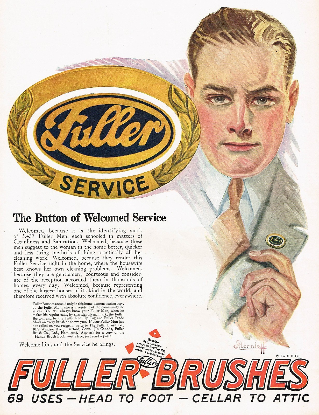 1920s BIG Vintage Brush Salesman Mens Fashion Color Art Print Ad
