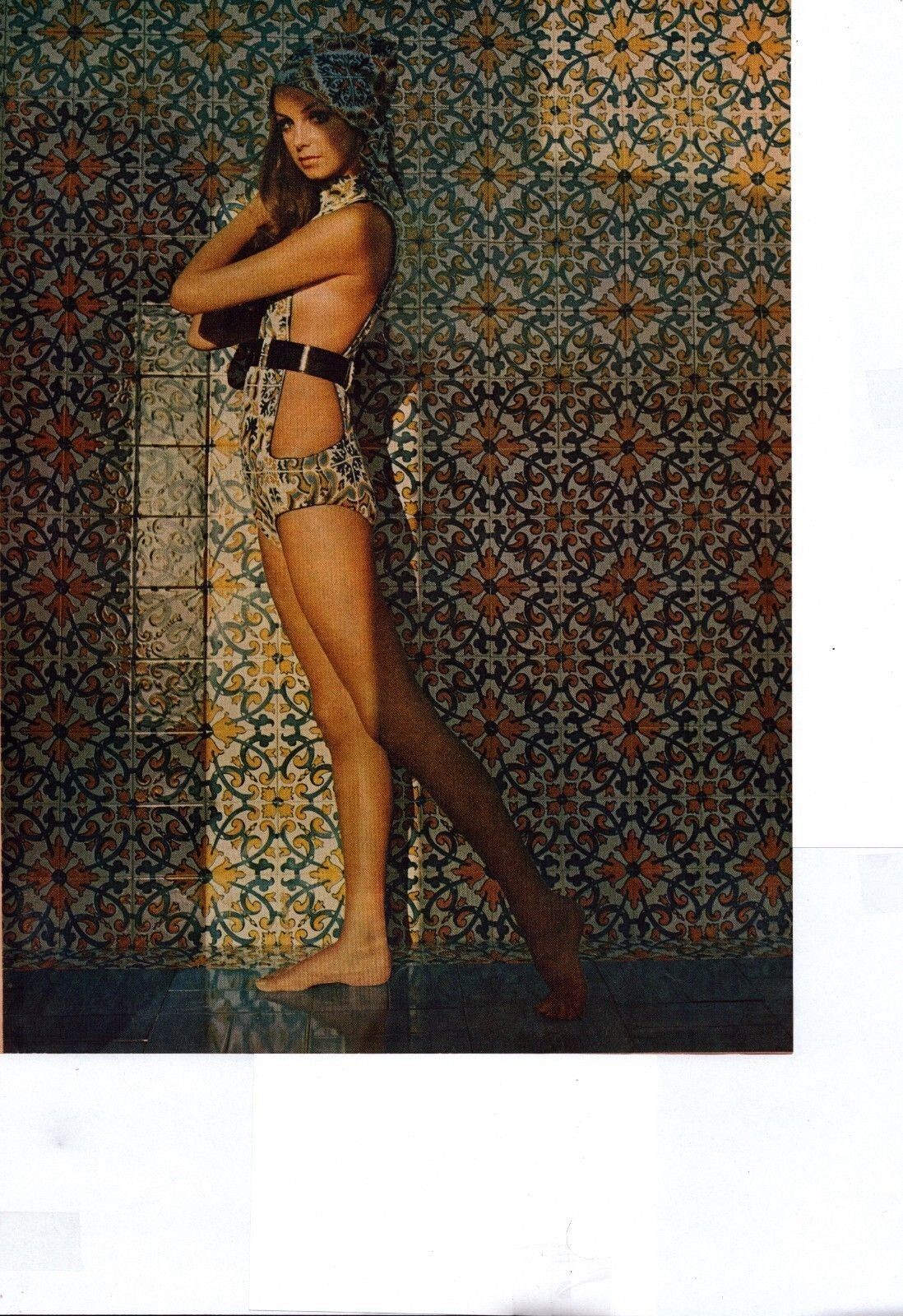 1969 Life Print Ad Portugal Beauty In Tile Patterned Swimsuit Great Image