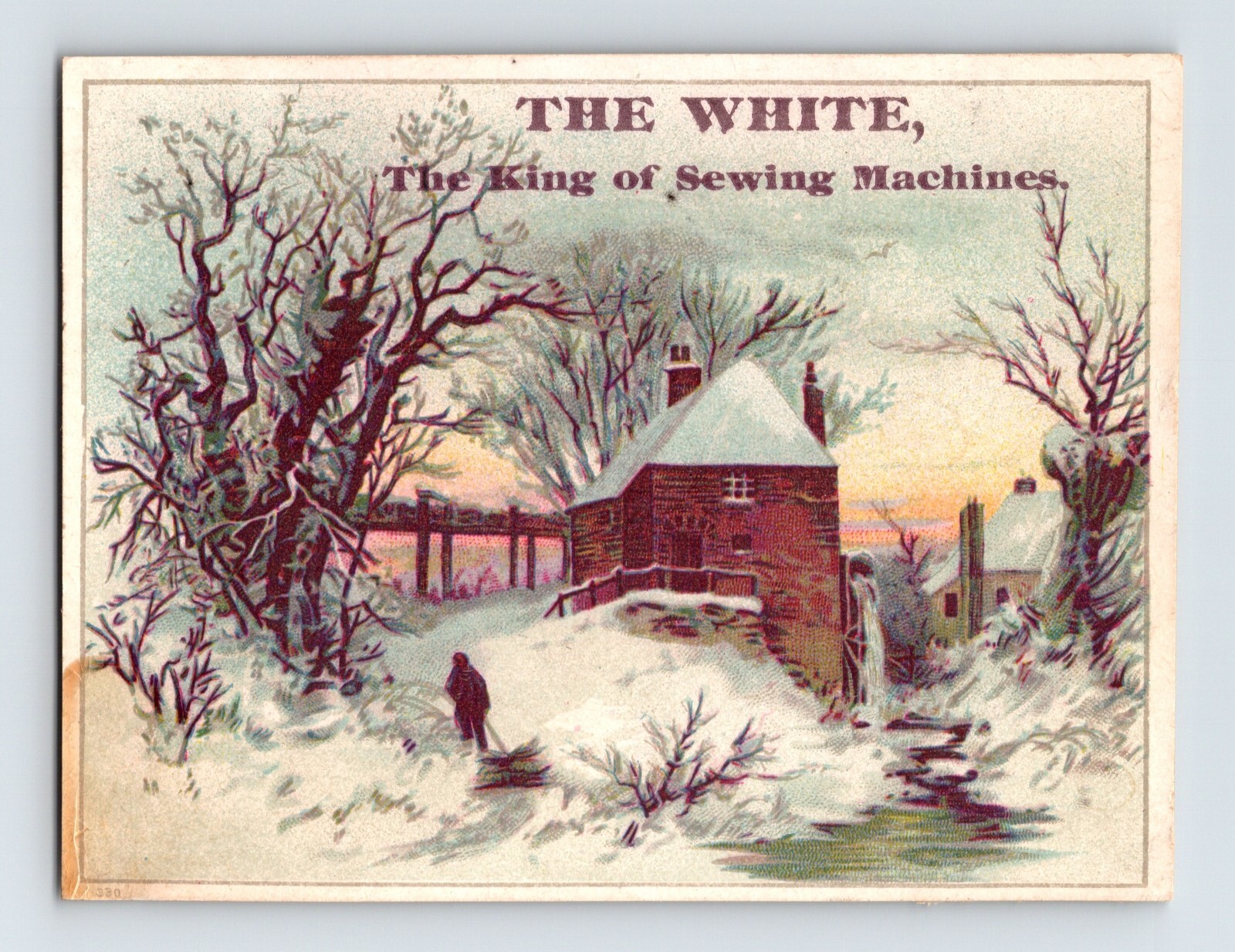 Victorian Trade Card White Sewing Machine Winter Scene Cleveland OH 3″ x 4″