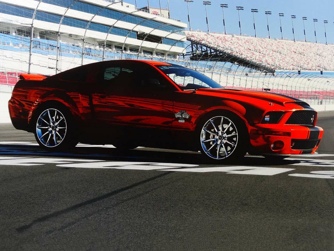 Red Cobra on Race Track Carroll Shelby Metal Sign