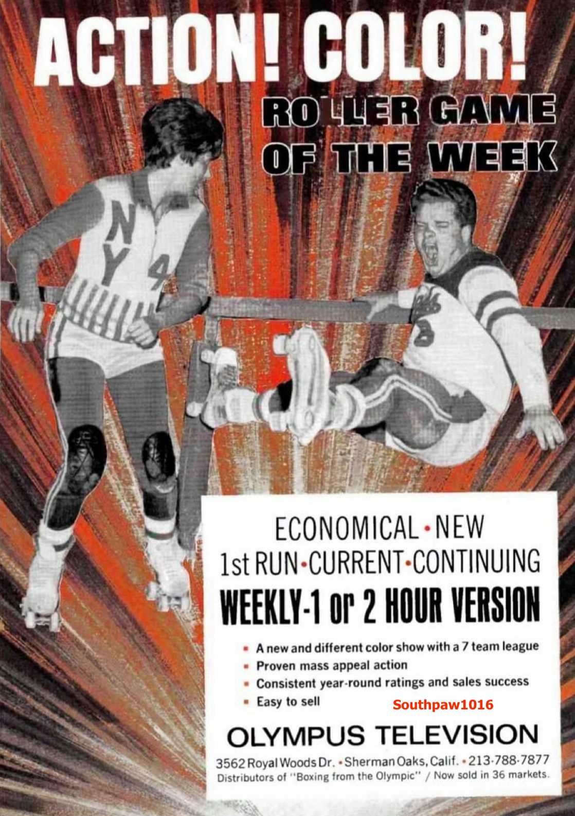 1960’s Roller Derby “Roller Game Of The Week” TV Industry Promo Reprint Ad