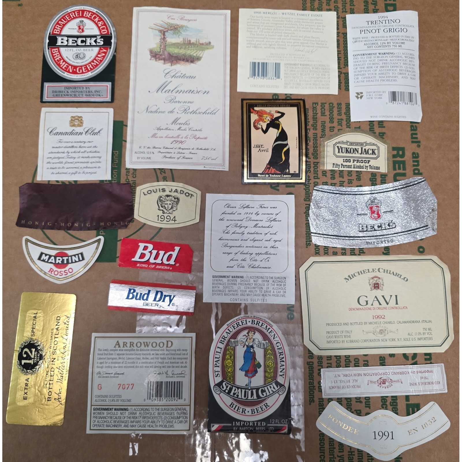 Vintage Beer Wine Beer Liquor Labels Collection Assorted Brands Unique Display