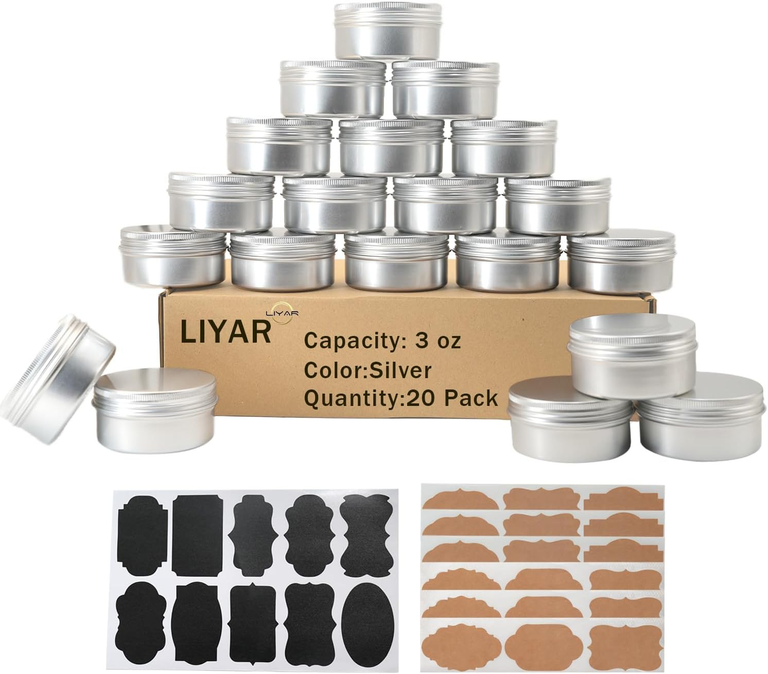 3oz Tins Aluminum Tin Can 20 Pack Metal Tin Salve Tins 3oz Candle Tins with L…