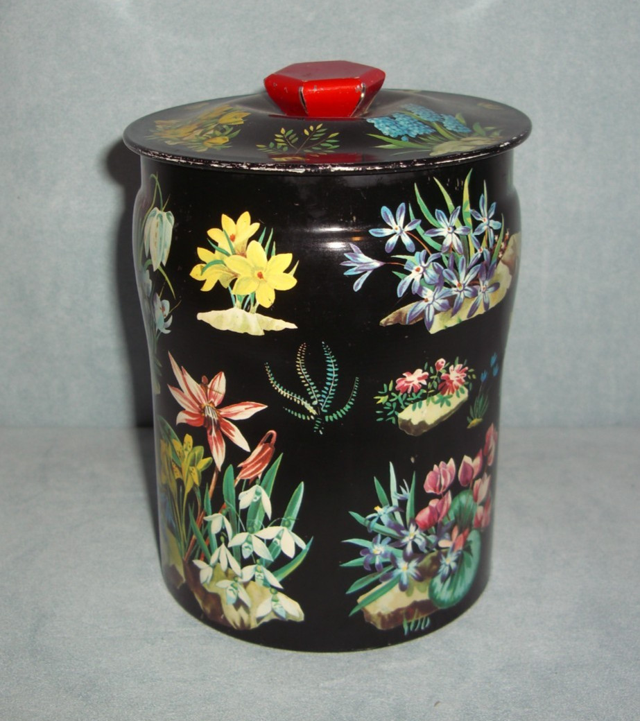 Vintage GEORGE W HORNER Candy Flower Black 6″ TIN From ENGLAND