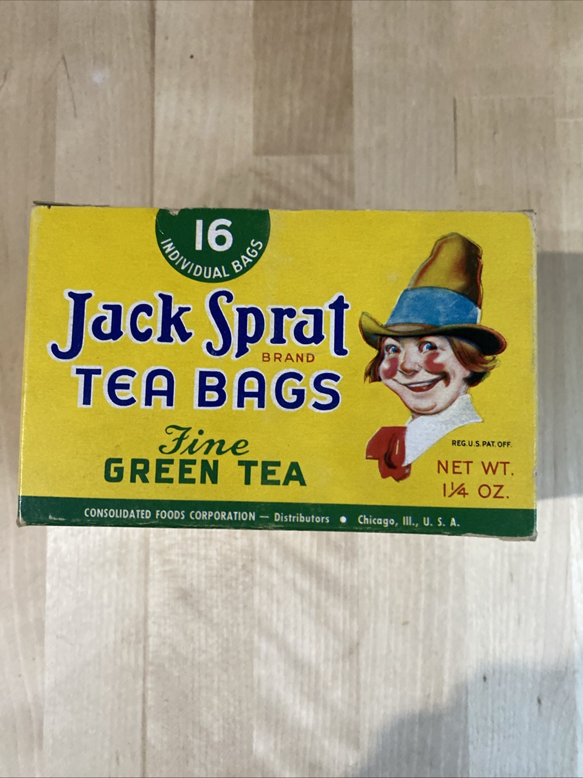 Vintage Jack Sprat – Tea Bags – Fine Green Tea – 1 1/4 OZ Box – Empty – Nice