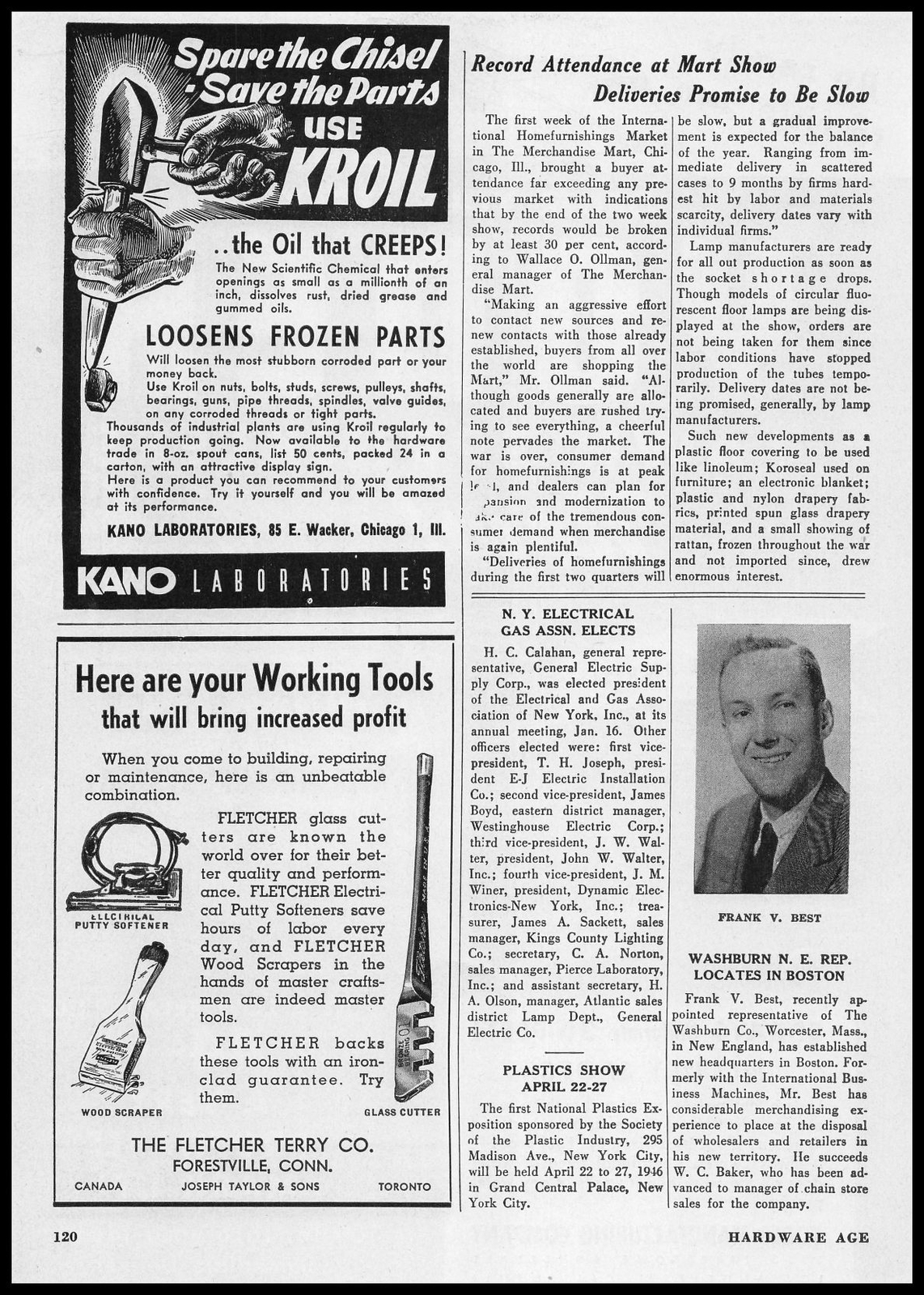 1946 Fletcher Terry Forestville Connecticut Electrical Putty Softener Print Ad