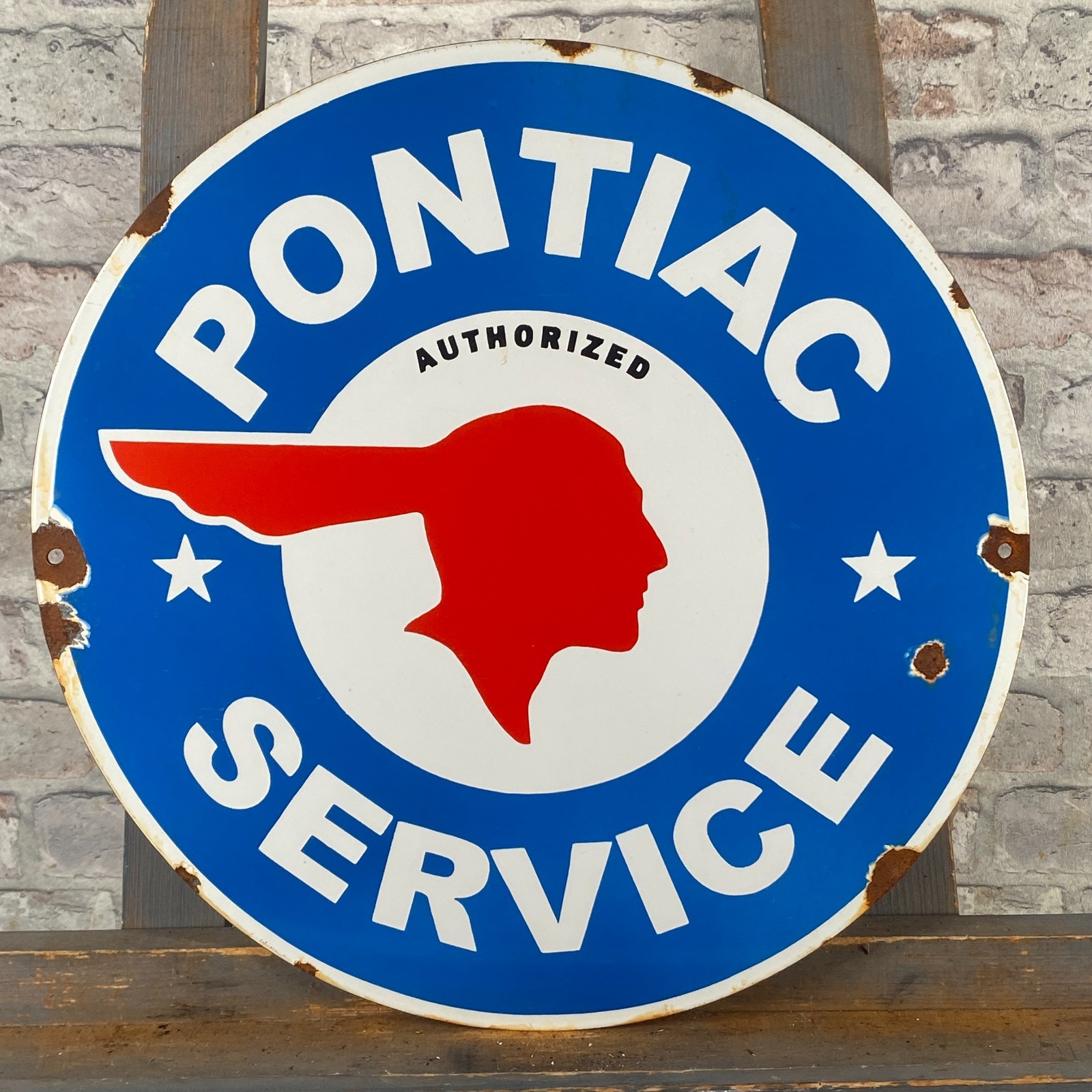 PONTIAC – Enamel Sign – Ø 41cm (16.1″) – Vintage Service Porcelain Retro Signage