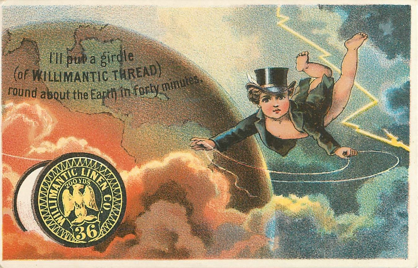 c1880s Willimantic Linen Co Thread – Cherub Angel Flying Victorian Trade Card