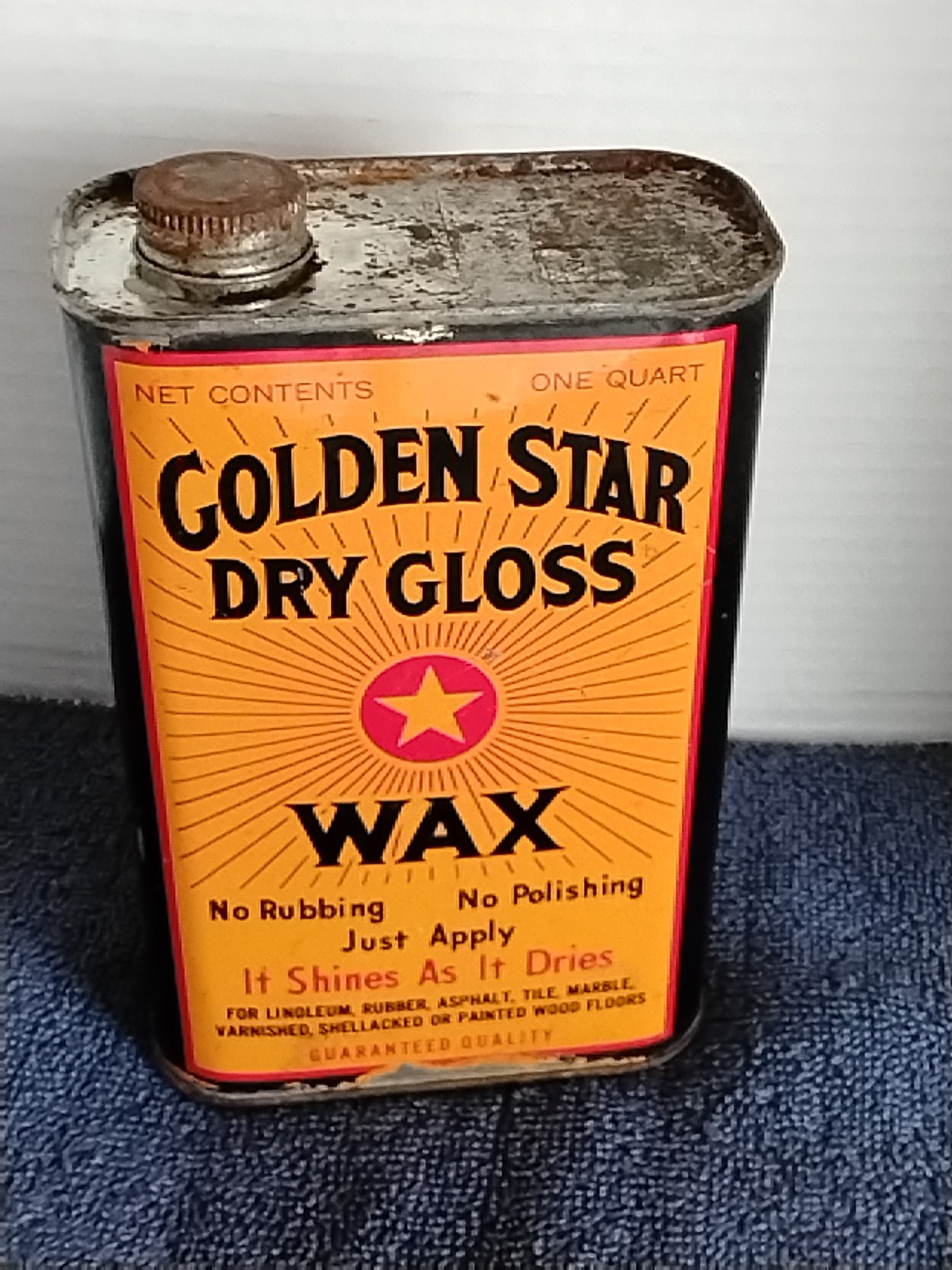 VTG.” GOLDEN STAR”QT METAL “DRY GLOSS WAX”EMPTY CAN;KANSAS CITY,MO.