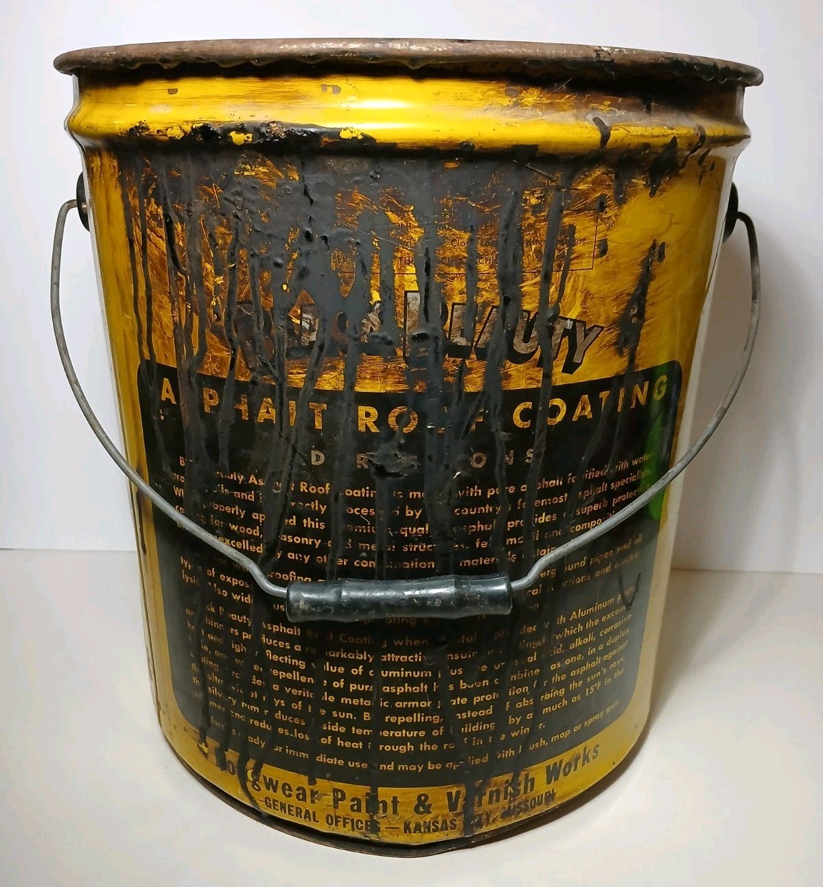 1950s Huge Vintage Black Beauty Paint Can Longwear Paint Kansas City MO 5 Gallon