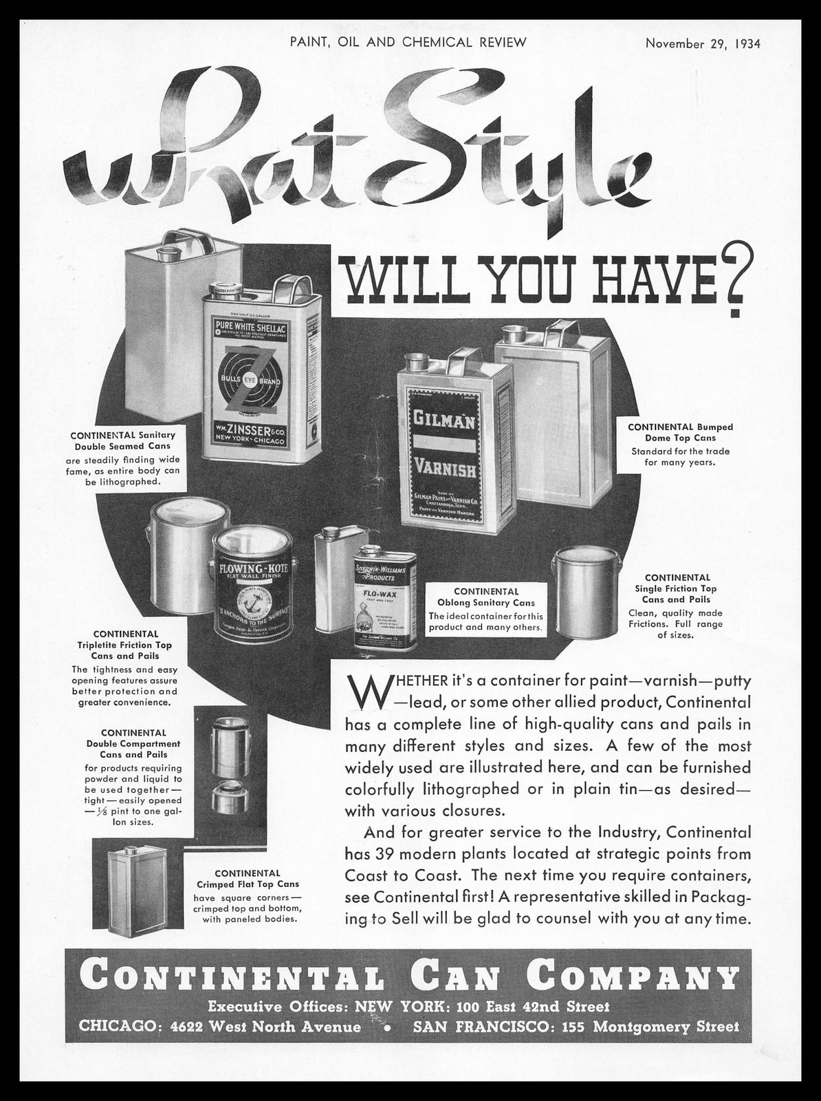 1934 Continental Can Company San Francisco California Pails Cans Print Ad