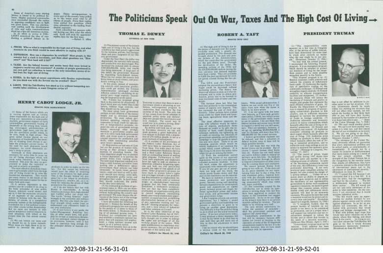 1948 Politicians Speak Presidential Candidates War Taxes Vtg Print Story C17