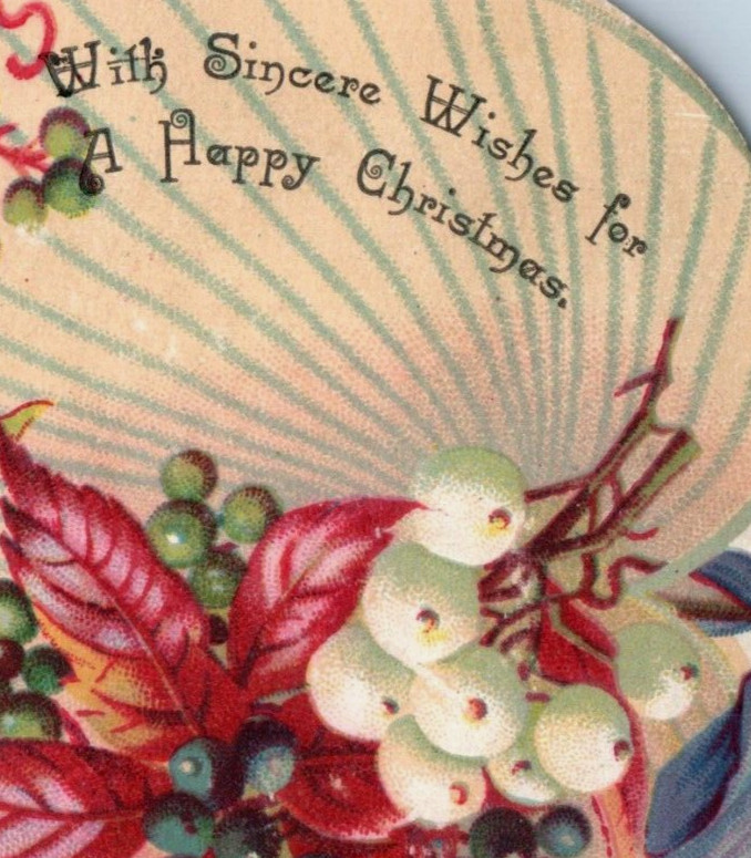 1880s Die-Cut Christmas Fan White Winter Berries Wild Grapes F142