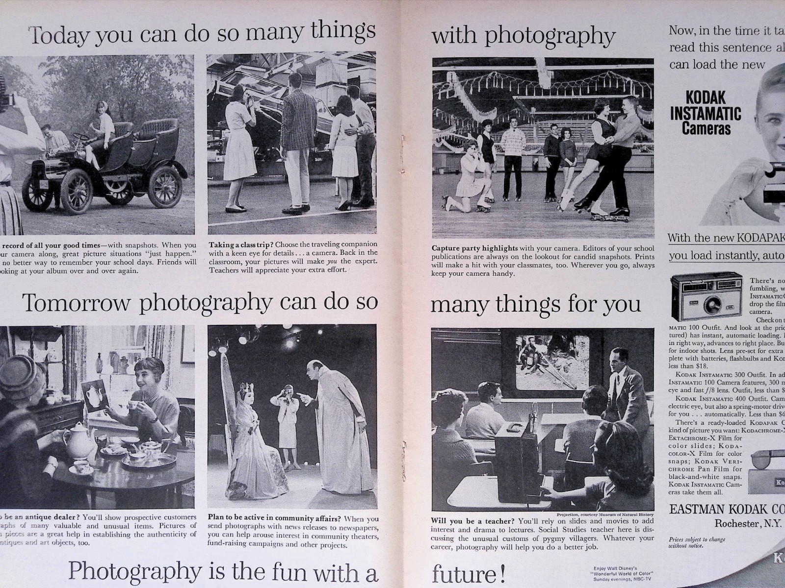 1964 Kodak Instamatic Camera Photography Print Ad American Girl April Two Pages