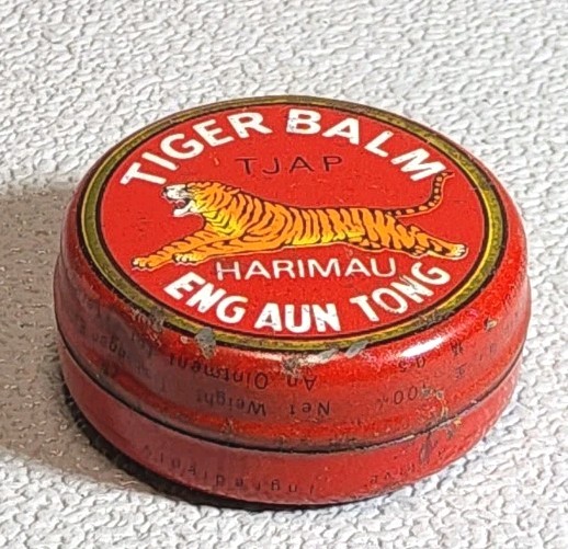 Nice Vintage Tiger Balm Tin – Red – White & Gold Embossed Tin ~ AD-42