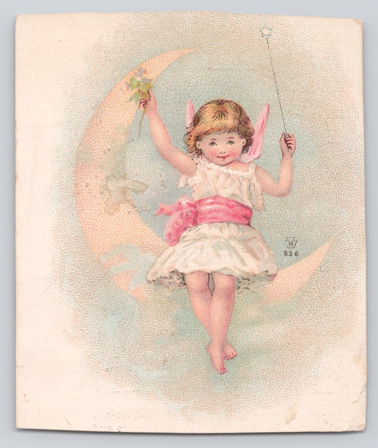 Victorian Trade Card Queen Table Syrup Angel Princess Sitting On Half Moon c1890